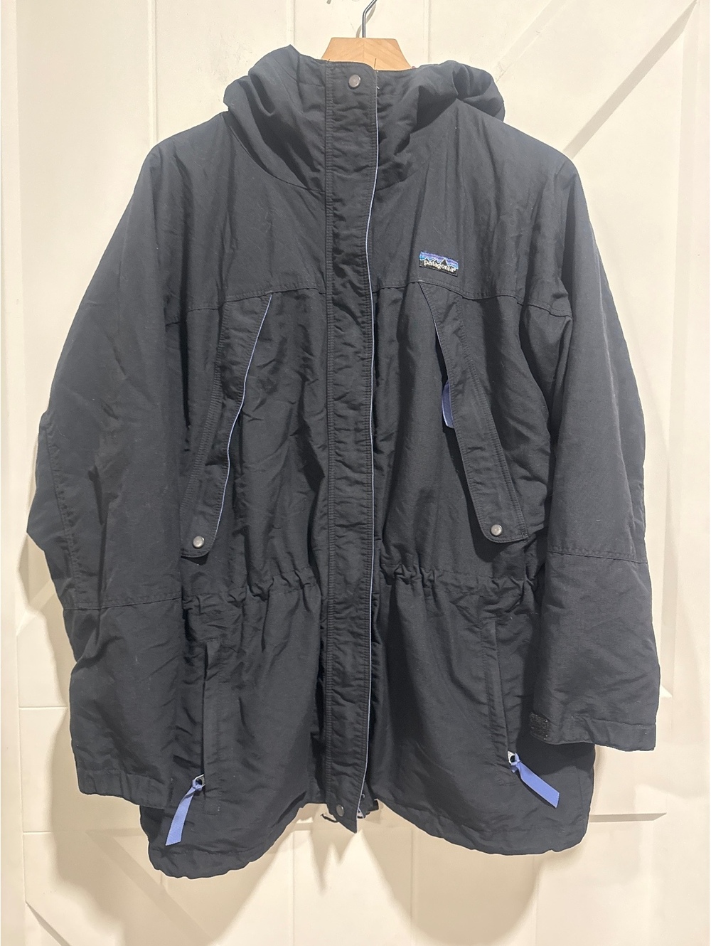 Vintage Patagonia Women's Black Hooded Parka Jacket, Size 10